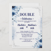 Elegant Blue and White Floral Joint Birthday Einladung (Vorne/Hinten)