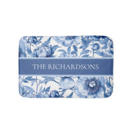 Elegant Blue and White Flowers Floral Pattern Badematte