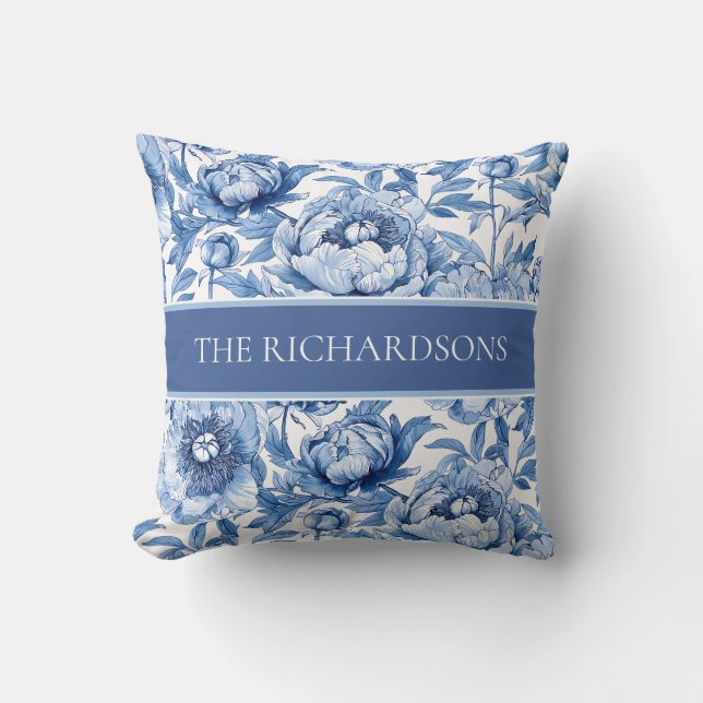 Elegant Blue and White Flowers Floral Pattern Kissen (Vorderseite)