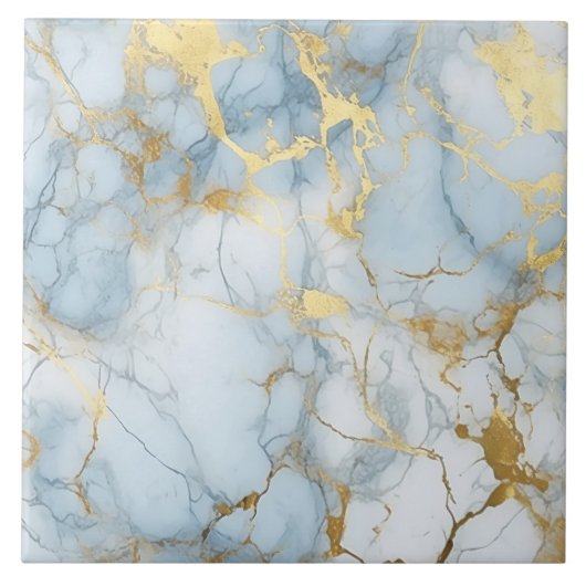 Elegant Blue And White Gold Marble Pattern Fliese (Vorderseite)