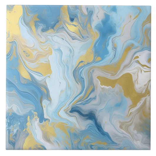 Elegant Blue And White Gold Marble Pattern Fliese (Vorderseite)