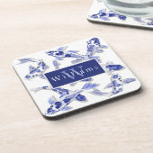 Elegant Blue And White Koi Fish Getränkeuntersetzer (Linke Seite)