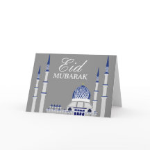 Elegant Blue and White Mosque Eid Mubarak