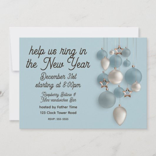 Elegant Blue and White Ornaments New Year's Eve Einladung (Vorderseite)