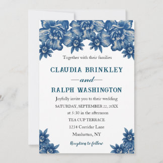Elegant Blue and White Toile De Jouy Invitation Einladung