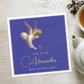 Elegant Blue Angel Bless Taufe Gold Kalligraphie Serviette