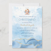 Elegant Blue Angel Boy Taufe Christening Einladung (Vorderseite)