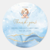 Elegant Blue Angel Boy Taufe Christening Runder Aufkleber (Vorderseite)