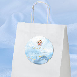 Elegant Blue Angel Boy Taufe Christening Runder Aufkleber