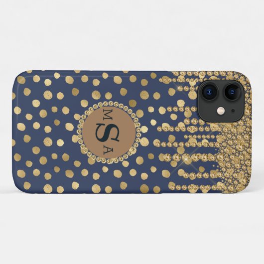 Elegant Blue Animal Print Monogram Bling Juwelen Case-Mate iPhone Hülle (Rückseite (Horizontal))