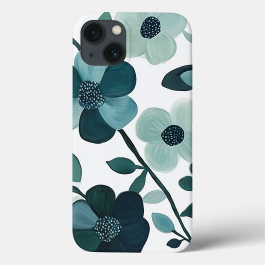 Elegant Blue Aqua Floral Botanical Phone Case (Rückseite)