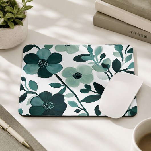 Elegant Blue Aqua Floral Botanisches Mousepad