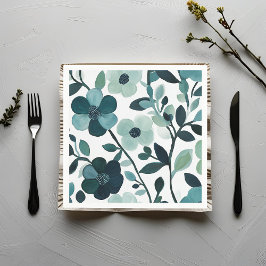 Elegant Blue Aqua Floral Botanisches Papier Napkin Serviette