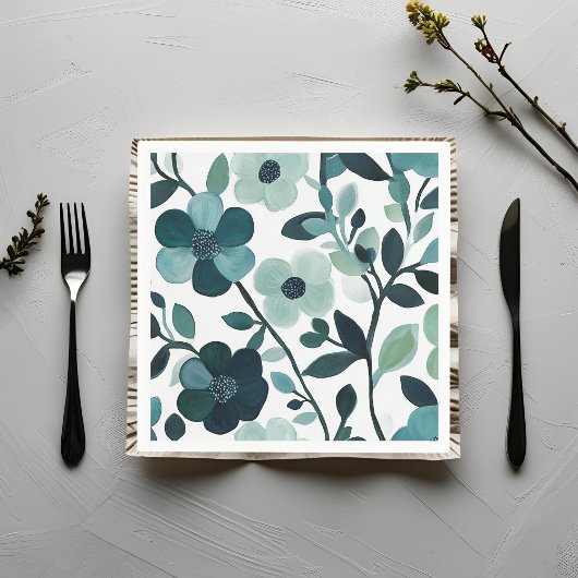 Elegant Blue Aqua Floral Botanisches Papier Napkin Serviette