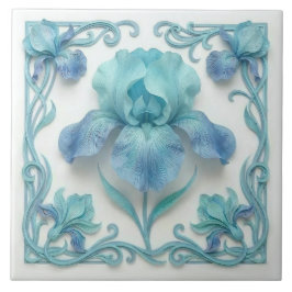 Elegant Blue Art Deco Stylized Lilies Fliese
