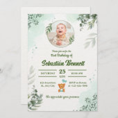 Elegant Blue Baby Boy First Birthday Custom Photo  Einladung (Vorne/Hinten)