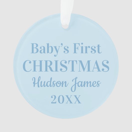 Elegant Blue Baby Boy First Christmas Foto Ornament (Vorderseite)