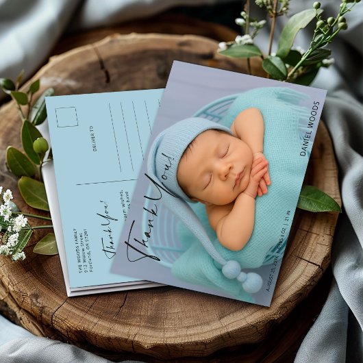 Elegant Blue Baby Foto Vielen Dank Postcard Postkarte