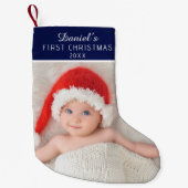 Elegant Blue Baby Photo Custom Name Kleiner Weihnachtsstrumpf (Vorderseite)