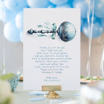 Elegant Blue Baby Rattle Boy Baby Shower Dankeskarte<br><div class="desc">Mit dieser eleganten Babydusche bedanken Sie sich herzlich für die hübsche blaue Rattle-Illustration und die zarten, zarten Farbbanddetails. Das süße Gedicht aus der Perspektive des Babys fügt eine persönliche Touch hinzu, die perfekt ist, um Liebenden für ihre nachdenklichen Geschenke und guten Wünsche zu danken. Personalisieren Sie es mit Ihrem Familiennamen...</div>