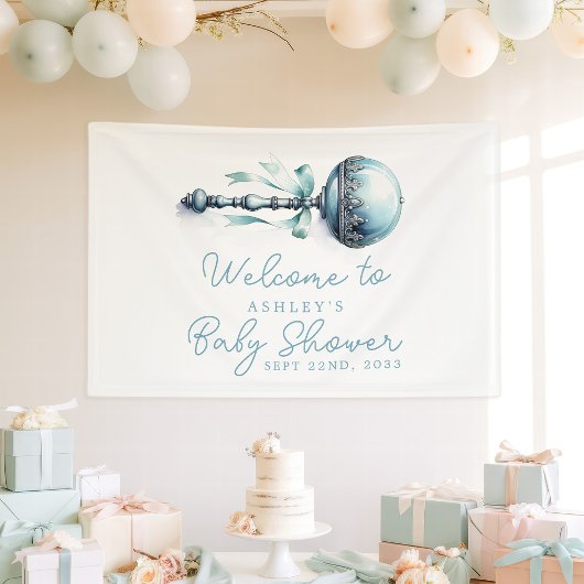 Elegant Blue Baby Rattle Boy Baby Shower Willkomme Banner