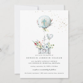 Elegant Blue Balloon Taufe Einladung