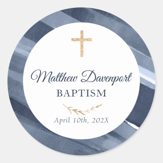 Elegant Blue Baptiscommunion Bevorzugungs-Sticker Runder Aufkleber (Vorderseite)