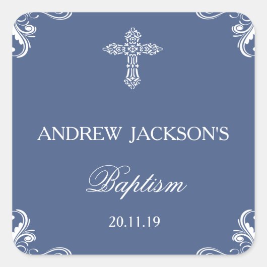 Elegant Blue Baptism Sticker Tags (Vorderseite)
