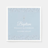 Elegant Blue Baptisse Christening Silver Hearts Serviette (Vorderseite)