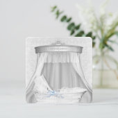 Elegant Blue Bassinet Baby Boy Shower Einladungen (Stehend Vorderseite)