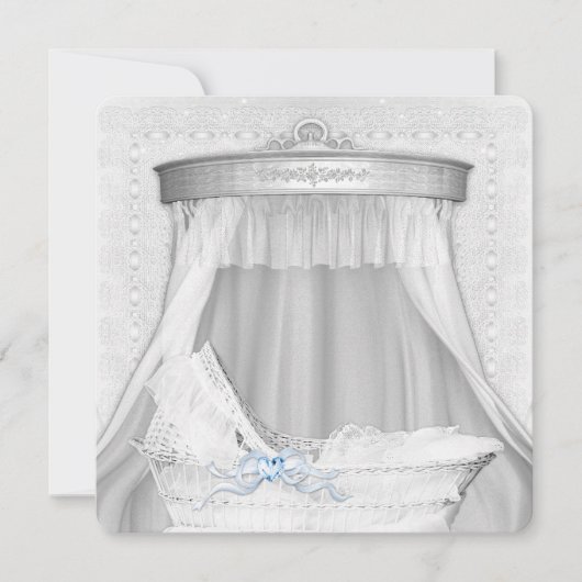 Elegant Blue Bassinet Baby Boy Shower Einladungen (Vorderseite)
