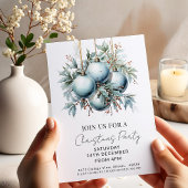 Elegant Blue Bauble Weihnachts-Party Einladung