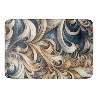 Elegant Blue Beige Baroque Swirl Pattern Badematte