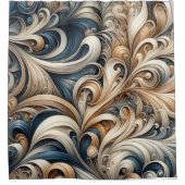 Elegant Blue Beige Baroque Swirl Pattern Duschvorhang (Vorderseite)