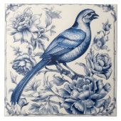 Elegant Blue Bird Azulejo Tile Design Fliese (Vorderseite)