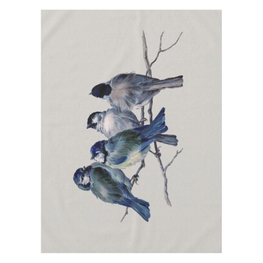 Elegant Blue Birds auf einer Zweigstelle Tischdecke (Vorderseite)