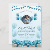 Elegant Blue Birthday Einladung | Modernes Design (Vorderseite)
