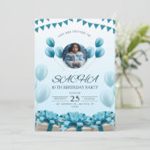 Elegant Blue Birthday Einladung | Modernes Design (Stehend Vorderseite)