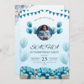 Elegant Blue Birthday Einladung | Modernes Design (Vorne/Hinten)