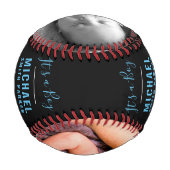 Elegant Blue Black Birth Ankündigung 2 Foto Name Baseball (Rückseite)