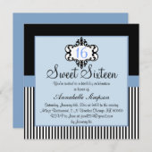 Elegant Blue & Black Chic Sweet 16 Einladung (Vorne/Hinten)