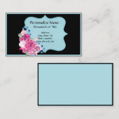 Elegant Blue Black Floral Bouquet Visitenkarte (Vorne/Hinten)