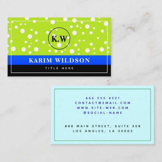 Elegant Blue Black Green Monogram Initial Telefonnummerkarte (Vorne/Hinten)