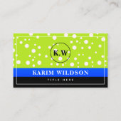 Elegant Blue Black Green Monogram Initial Telefonnummerkarte (Vorderseite)