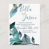 Elegant Blue Blätter Script Wedding Einladung (Vorderseite)