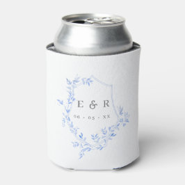 Elegant Blue Blätter Wappen Wedding Monogram Dosenkühler