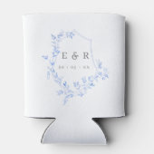 Elegant Blue Blätter Wappen Wedding Monogram Dosenkühler (Rückseite)
