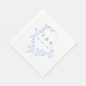 Elegant Blue Blätter Wappen Wedding Monogram Serviette (Ecke)