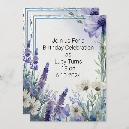 Elegant Blue Blooms Birthday Save The Date (Vorne/Hinten)