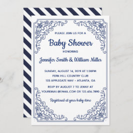 Elegant Blue blüh Swirl Frame Baby Shower Einladung